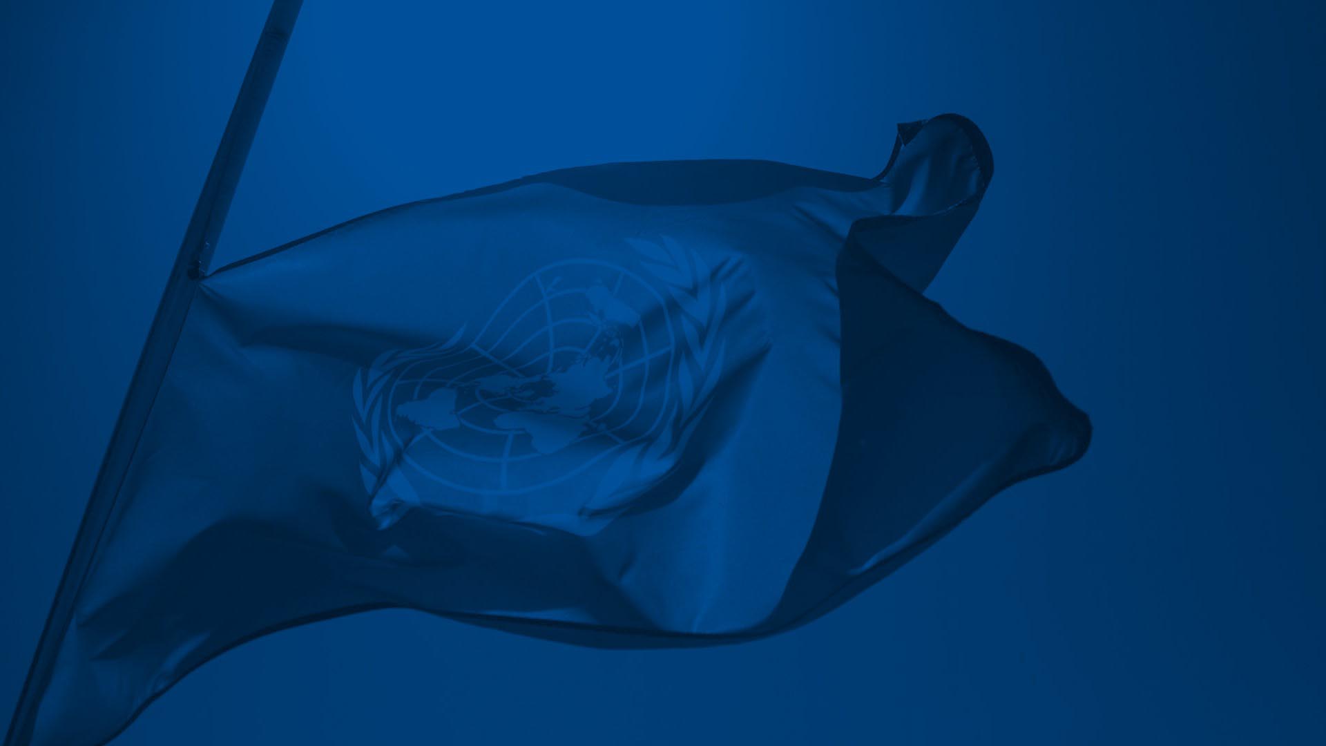 The UN flag blowing in the wind