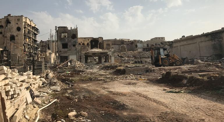 Destroyed buildings in Aleppo city, Syria, where chemical weapons were allegedly used.