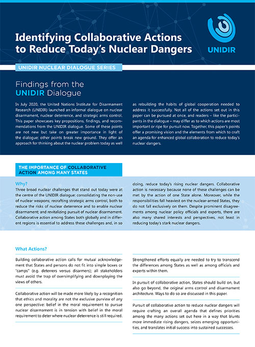 Identifying Collaborative Actions to Reduce Today’s Nuclear Dangers