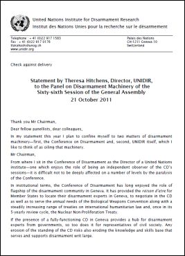 Director Statement to the United Nations General Assembly First Committee, 2011