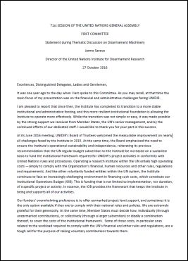 Director Statement to the United Nations General Assembly First Committee, 2016