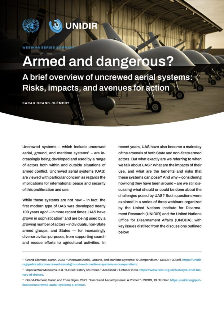 Webinar series summary: Armed and dangerous? A brief overview of uncrewed aerial systems – risks, impacts and avenues for action